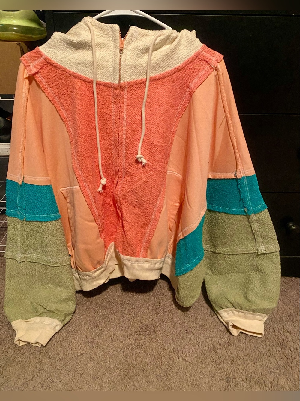 BiBi Colorblock Zip-Up Hoodie in Peach, Teal & Olive